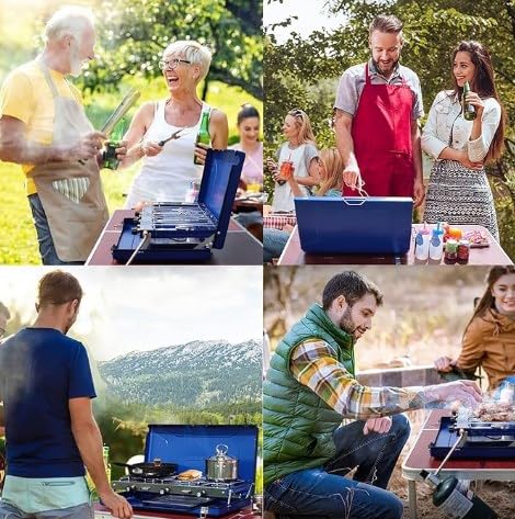 NIENIEE 3-Burner Camping Stove - 4.5kw Portable Propane Cooktop with Wind Guards & Adjustable Flame, Compact Outdoor Stove for Camping/Tailgating/BBQ (Black)