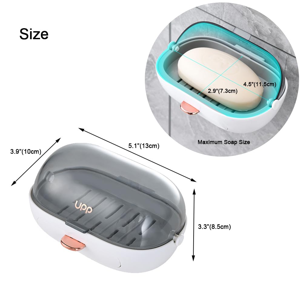 NICAVKIT 2 Pack Shower Soap Dish Holder with Lid, Bar Soap Holder with Drain, Wall Mounted Soap Box Container for Shower, Bathroom, Bathtub, Kitchen Sink, Adhesive Included