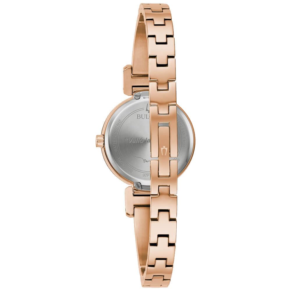 Bulova Marc Anthony Ladies Modern Diamond Rose Gold-Tone Bangle Bracelet Watch, Mother of Pearl Dial, Style: 97P163