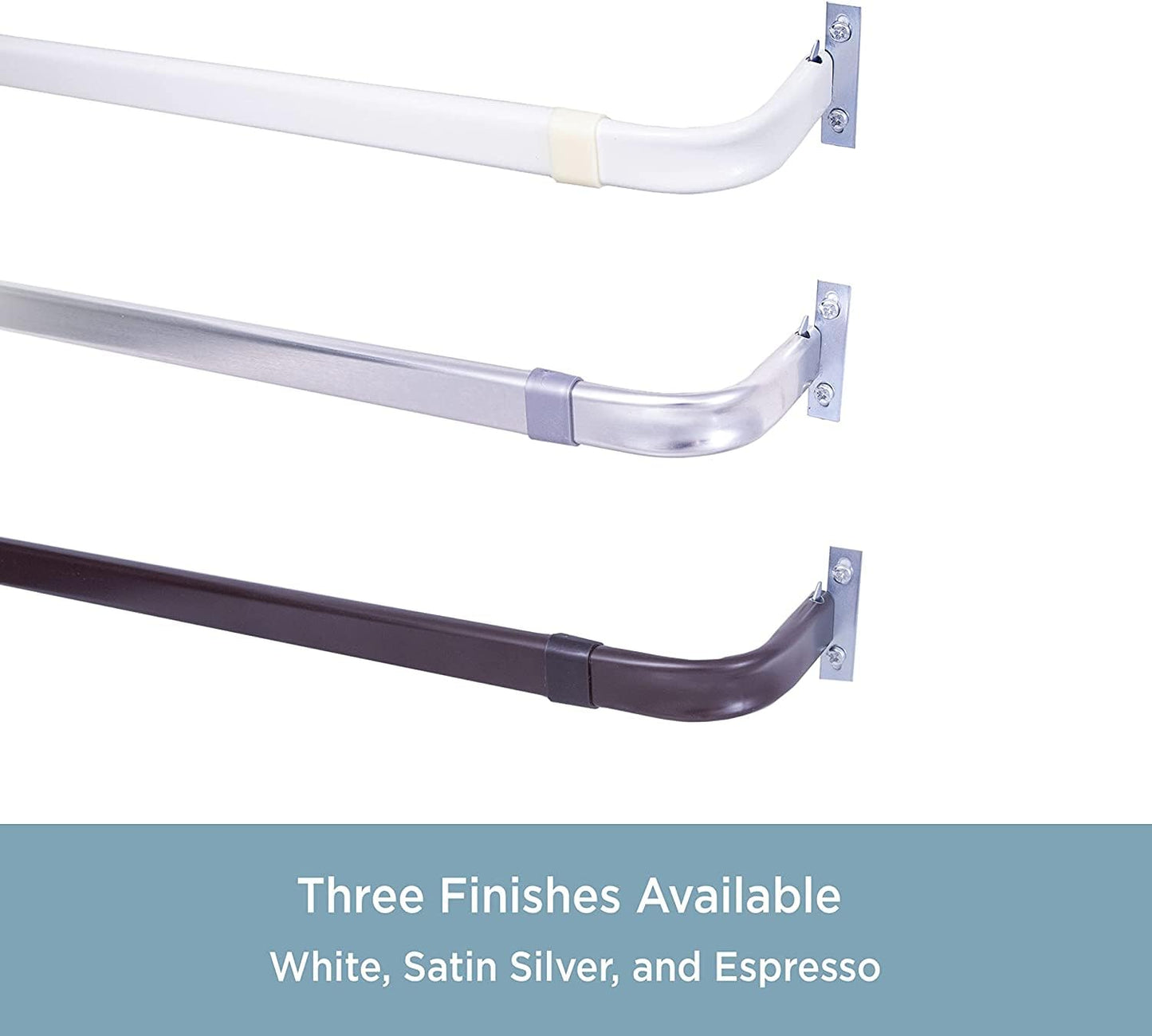 Blu-Pier Tech Heavy Duty Single Rod,Lock Seam Curtain Rod 28 to 48-Inch Adjustable Width, 2 1/2-Inch Projection，Hardware Included,White(Pack of 2)