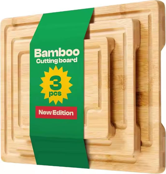 Bamboo Cutting Board, Durable Wood Cutting Boards for Kitchen with Deep Juice Grooves & Built-in Handles, Ideal Charcuterie & Chopping for Meat, Vegetables and Fruits Ideal Kitchen Gifts