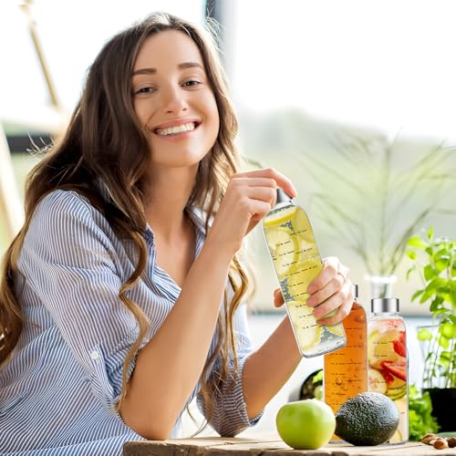 SIEROZUR Glass Juice Bottles With Lids 17oz- 6 Pack, Clear Water Bottle, Juicing Bottles Reusable Glass With Stainless Steel Cap, Drinking bottles for Refrigerator,100% Leak Proof, BPA Free