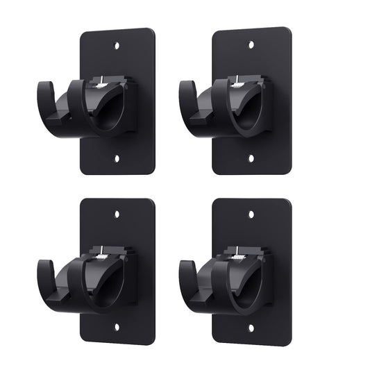Wabboreq 4 Pieces Self Adhesive Curtain Rod Bracket, Universal Plastic Curtain Rod Holders, No Drill Curtain Rod Brackets Curtain Rod Hooks for Bathroom, Bedroom, Livingroom, Kitchen (Black)