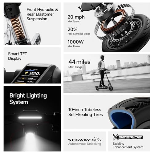 Segway Ninebot F3 Electric Scooter, 20 MPH w/ 44-Mile Range, 10" Tubeless Tires, Front Hydraulic & Rear Elastomer Suspension, UL2271/2272 Certified