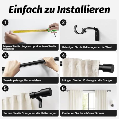 Curtain Rods For Windows 18 to 48 Inches Max Adjustable Length Diameter Window Curtain Rod With Aluminium Finials(Size:48-84in)