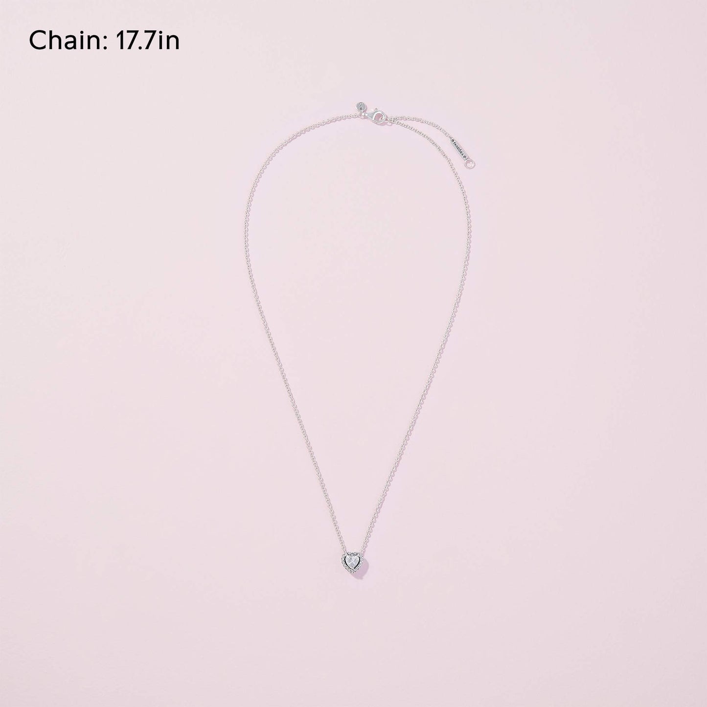 Pandora Jewelry Elevated Heart Cubic Zirconia Necklace in Sterling Silver, 17.7", No Box