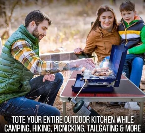 NIENIEE 3-Burner Camping Stove - 4.5kw Portable Propane Cooktop with Wind Guards & Adjustable Flame, Compact Outdoor Stove for Camping/Tailgating/BBQ (Black)
