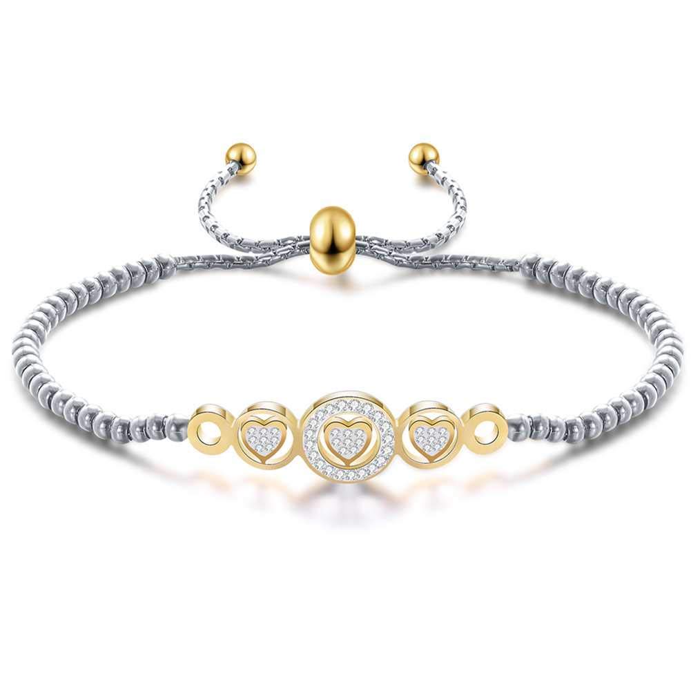 Jude Jewelers Stainless Steel Beads Heart Charm Wedding Statement Cocktail Party Strand Bracelet (Gold)