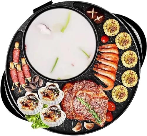 WZYFFF Electric Hotpot and Grill 2-in-1, Non-Stick Korean BBQ Electric Grill with Smokeless Hot Plate, Portable Multi Cooker for Camping and Family Use, Non-Stick and Easy to Clean