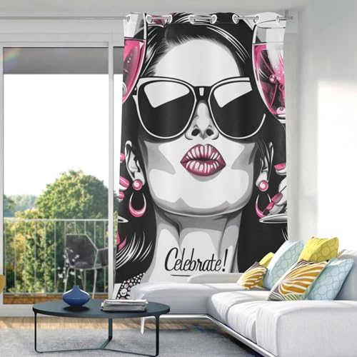 tplaotee Black and White Illustration Celebrate Black Out Curtain Curtains for Bedroom Living Room 84 inches Length Blackout Blinds Room Darkening Curtains Size 52x84 in