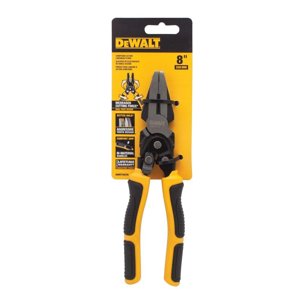 DEWALT DWHT70276 Compound Action Lineman Pliers 4-1/2 Inch, Chrome