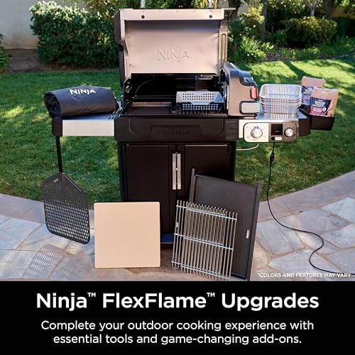 Ninja FlexFlame, Grill and Smoker, Electric and Propane Grill, Roaster, BBQ Grill, 5-in-1 Cooking System, 3 Burner, Digital Control, Outdoor Cooking, Griddle, Pizza Maker, Stainless Steel, PG301