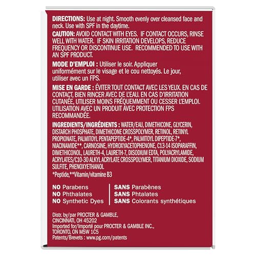 Olay Retinol Face Moisturizer, 24 MAX Anti-Aging Night Cream for Women, Fragrance-Free, Non Greasy - Anti-Wrinkle, Smooth Fine Lines, Tightening, Hydrating Skin Care - Peptides, Glycerin, 1.7 Oz