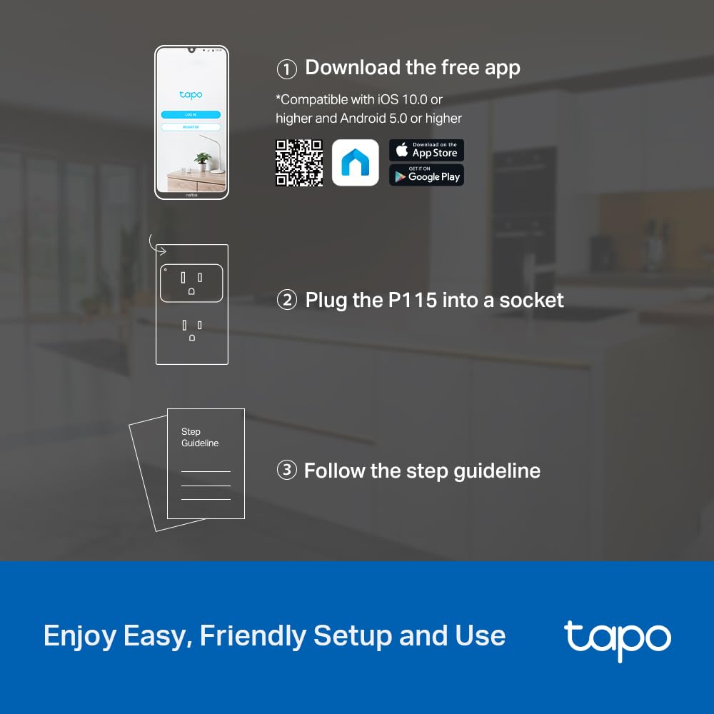 TP-Link 𝗧𝗮𝗽𝗼 Smart Plug Wi-Fi Mini, Energy Monitoring, Compatible with Alexa & Google Home & Samsung SmartThings, Timer, 15A/1800W Max, ETL Certified, 2.4G Wi-Fi Only, Tapo P115(2-Pack)