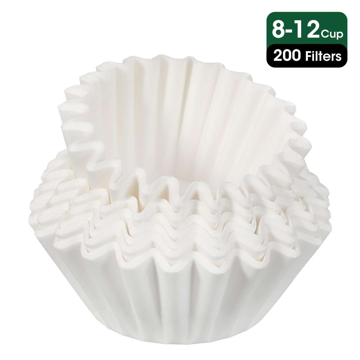 Basket Coffee Filters 8-12 Cup, 200 Count Flat Bottom Paper Filters for Drip Coffee Makers, Compatible with Mr. Coffee, BLACK+DECKER, Cuisinart, White