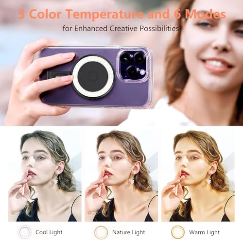 iPhone Ring Light with 32 LEDs Adjustable 6-Mode Phone Light Clip for Streaming & Video Recording Magnetic & Compact Camera Light Ideal Phone Ring Light Content Creation