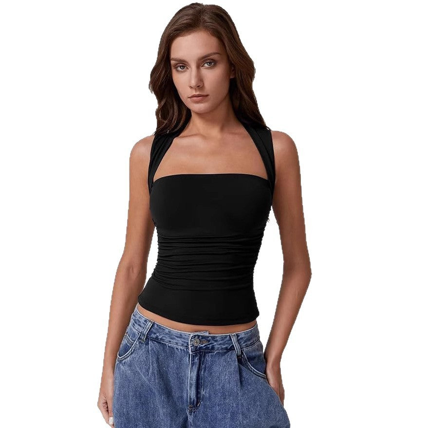 Off-the-shoulder Square Collar Shoulder Strap Midriff-baring Top