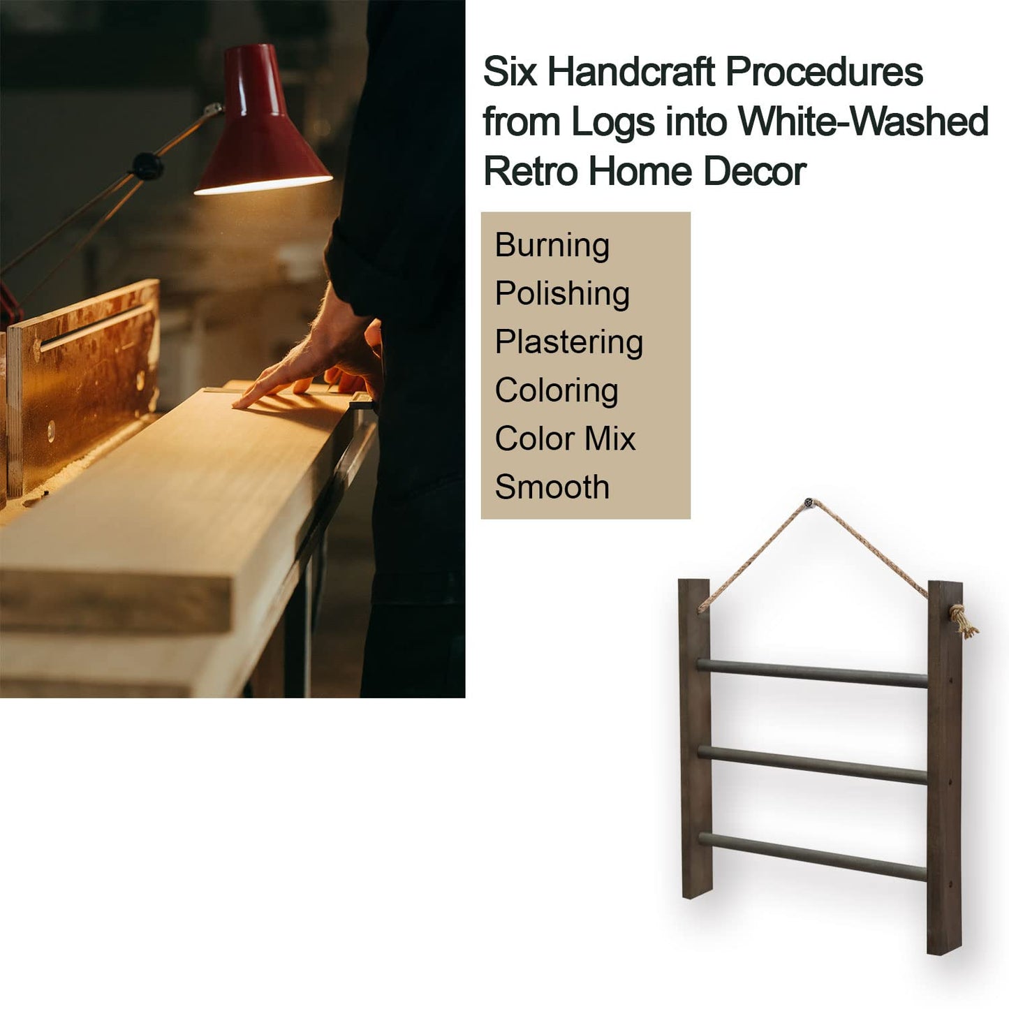 CuffUp Towel Ladder for Bathroom, Blanket Ladders for The Living Room Hanging Blanket Ladder Rustic Decorative Ladder for Blankets Ladder Hand Towel Rack(Elegant Grey)