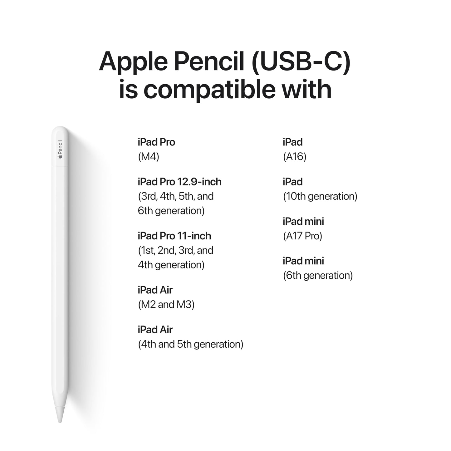Apple Pencil (USB-C): Device Compatibility Check Required - Pixel-Perfect Precision, Tilt Sensitivity, Perfect for Note-Taking, Drawing, and Signing Documents. Charges and Pairs with USB-C