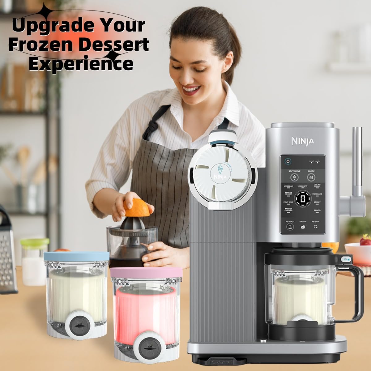 4 Pack Creami Pints and silicone Lids for Ninja NC700 NC701 Series, Compatible with Ninja Swirl Ice Cream & Soft Serve Makers, BPA-Free & Dishwasher Safe, Replacement XSK7PNTLD2