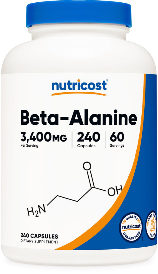 Nutricost Beta-Alanine Capsules 3400mg, 240 Capsules (60 Serv) - Potent Beta Alanine, Gluten Free & Non-GMO, 850mg Per Cap