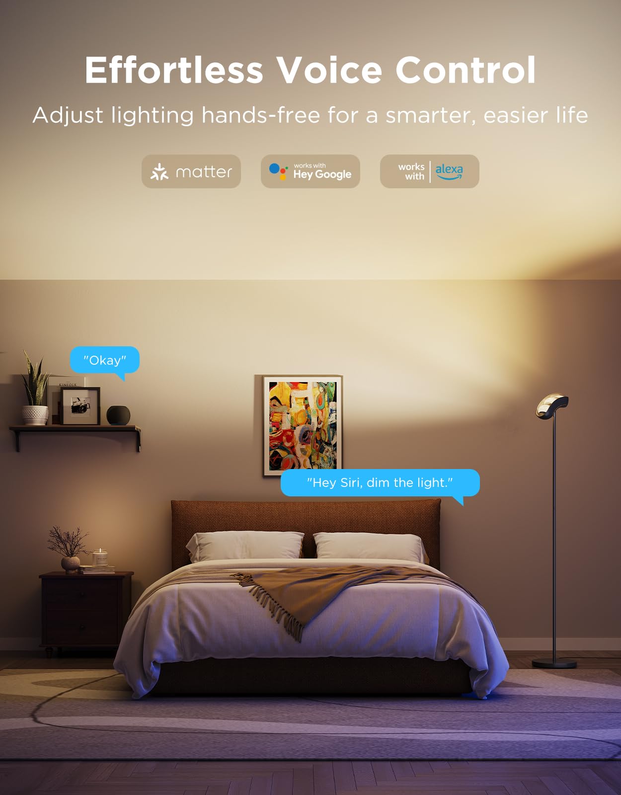 Govee Torchiere Floor Lamp with Matter, Alexa Compatible, RGBIC Warm Cool White Standing Lamp with 77 Scene Modes, Music Sync, 67" Modern Floor Lamps for Living Room Bedroom, Black, 172 ft² Light Area