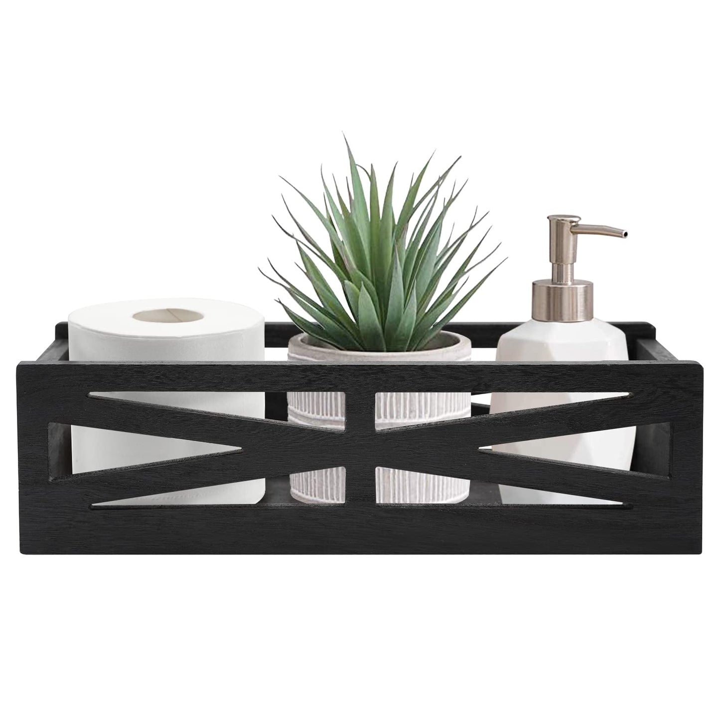 Wooden Bathroom Decor Box, Rustic Toilet Tank Holder, Farmhouse Toilet Paper Organizer Holder Storage Box Perfect for Living Room, Table Counter and Kitchen (Black)