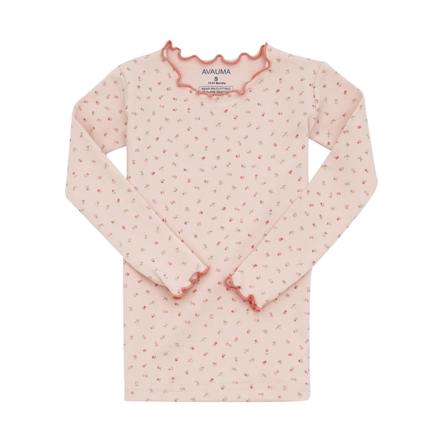 AVAUMA Baby Boys Girls Pajama Set 6M-7T Kids Cute Toddler Snug fit Flower Pattern Design Pjs Cotton Sleepwear Ruffled Shirring (Momo.Pink/PkFlower.JS)