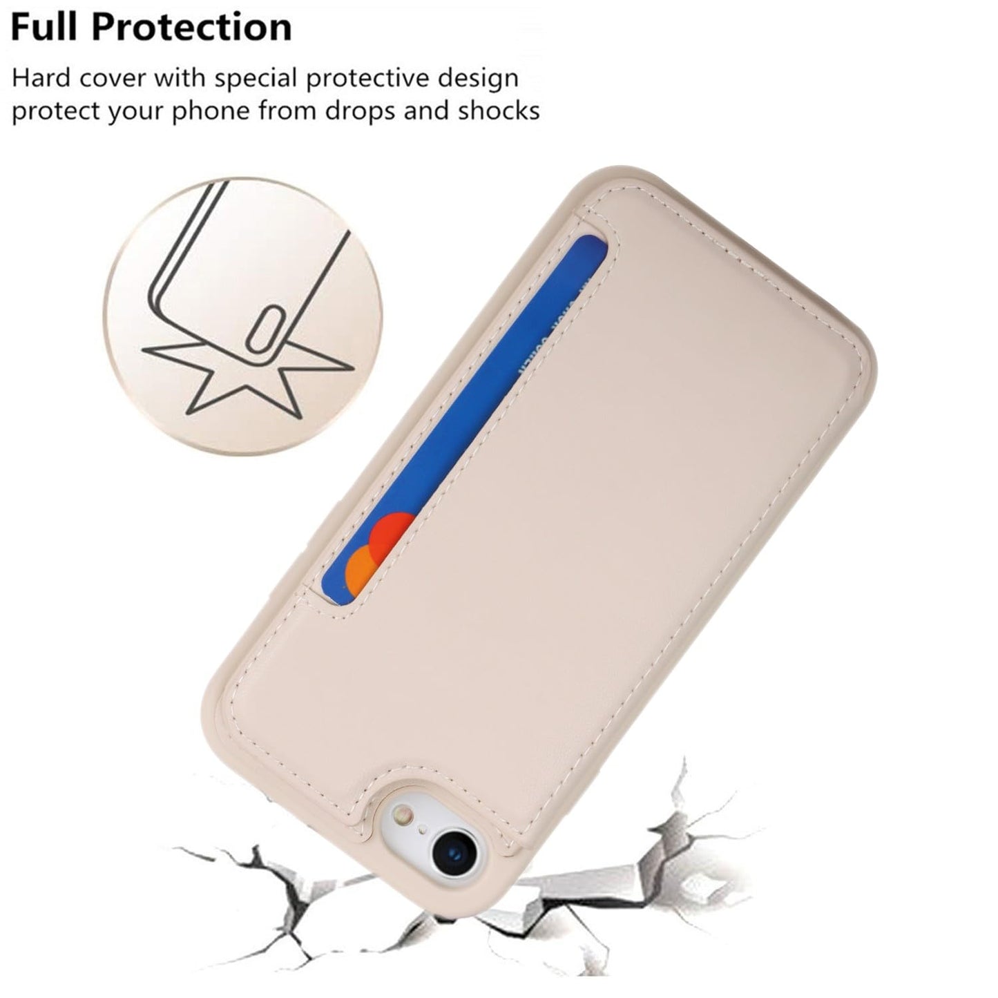 iCoverCase Compatible with iPhone SE(2022)/SE(2020)/7/8 Wallet Phone Case with Card Holder for Women Men, RFID Blocking Card Slots PU Leather Protective Case (Beige)