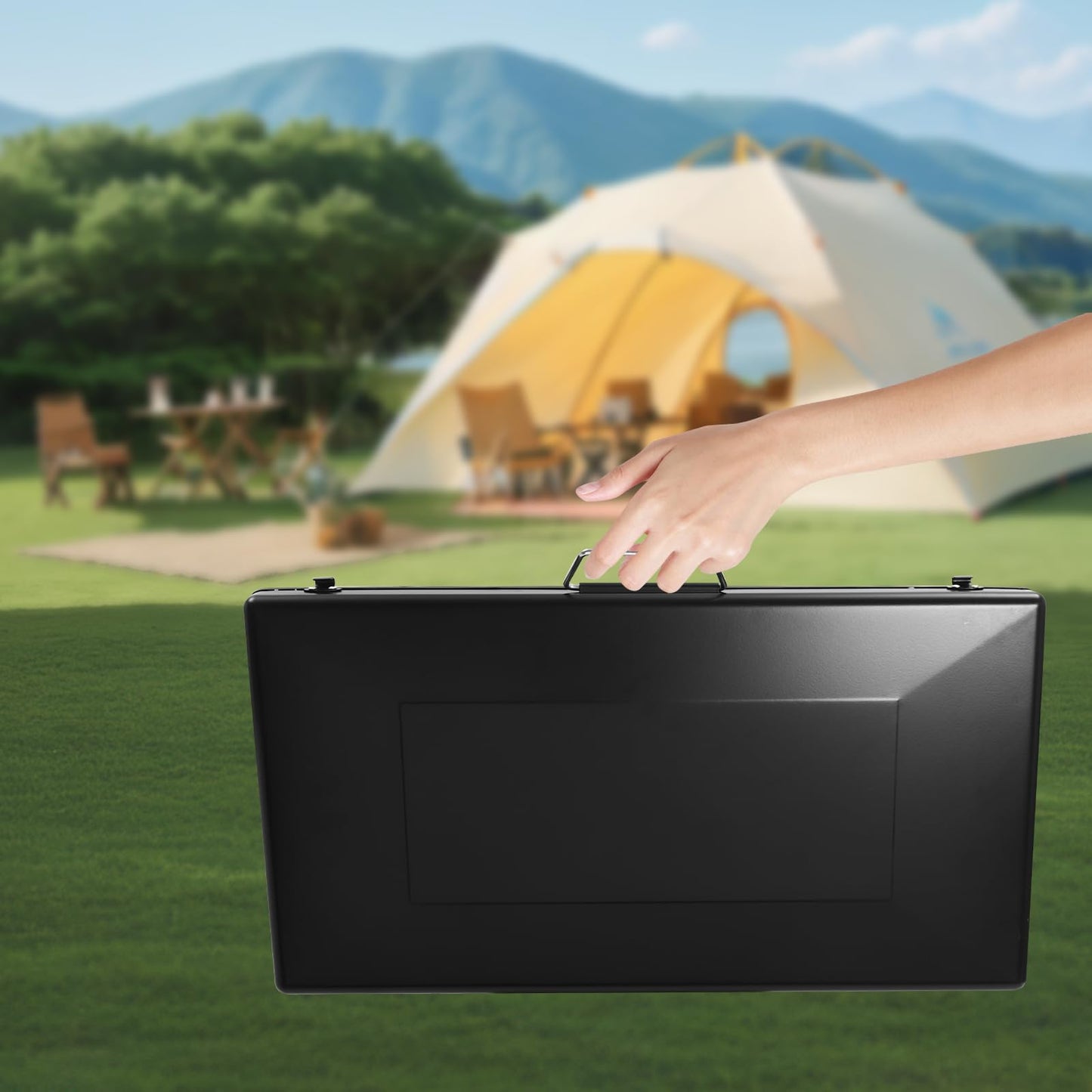 NIENIEE 3-Burner Camping Stove - 4.5kw Portable Propane Cooktop with Wind Guards & Adjustable Flame, Compact Outdoor Stove for Camping/Tailgating/BBQ (Black)