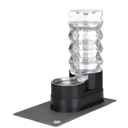 RIZZARI Large Water Dispenser for Dogs: 9L Automatic Stainless Steel Gravity Raised Black Pet Feeder for Pet Dogs Indoor/Outdoor