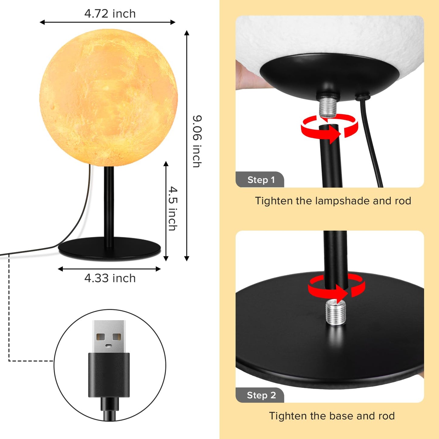 Small Table Lamp Moon Lamp, Bedside Table Lamp for Bedroom, Dimmable Bedside Lamp with 30 Modes, Nightstand Lamp Desk Lamp for Living Room, Kids Room, Office, Dorm, Gift for Boys Girls Teens Women Men