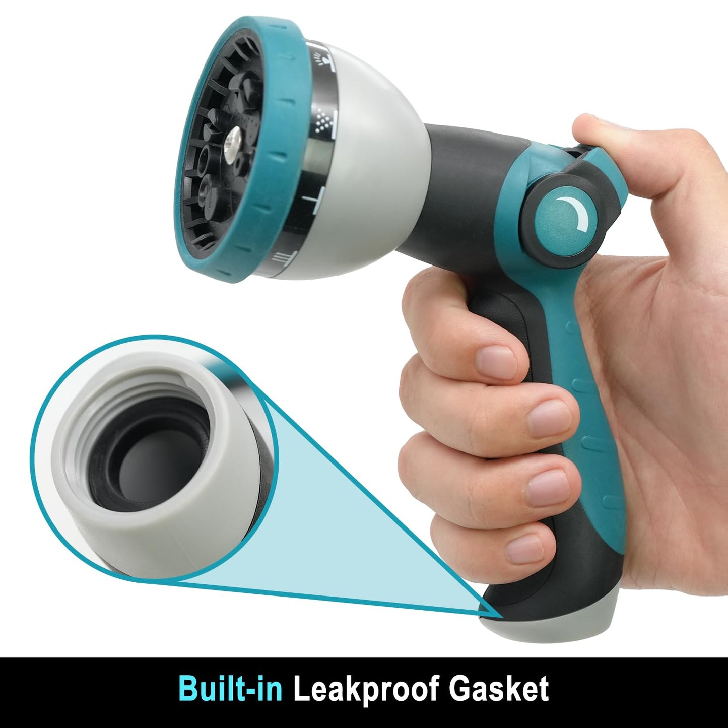 Hose Nozzle, Garden Hose Nozzle with 10 Spray Patterns, Thumb Control On Off Valve, Adjustable and Heavy Duty for Washing Car, Watering Plants, Washing Pets, and Home Use