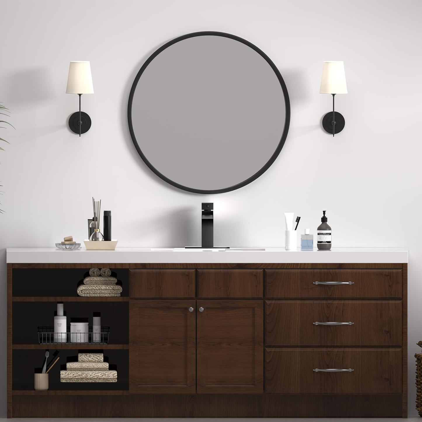 Kroias Matte Black Waterfall Bathroom Faucet 1 Hole or 3 Hole, Single Handle Rv Bathroom Sink Faucet with Pop Up Drain, Bathroom Vanity Faucet with cUPC Supply Hose and Deck Plate