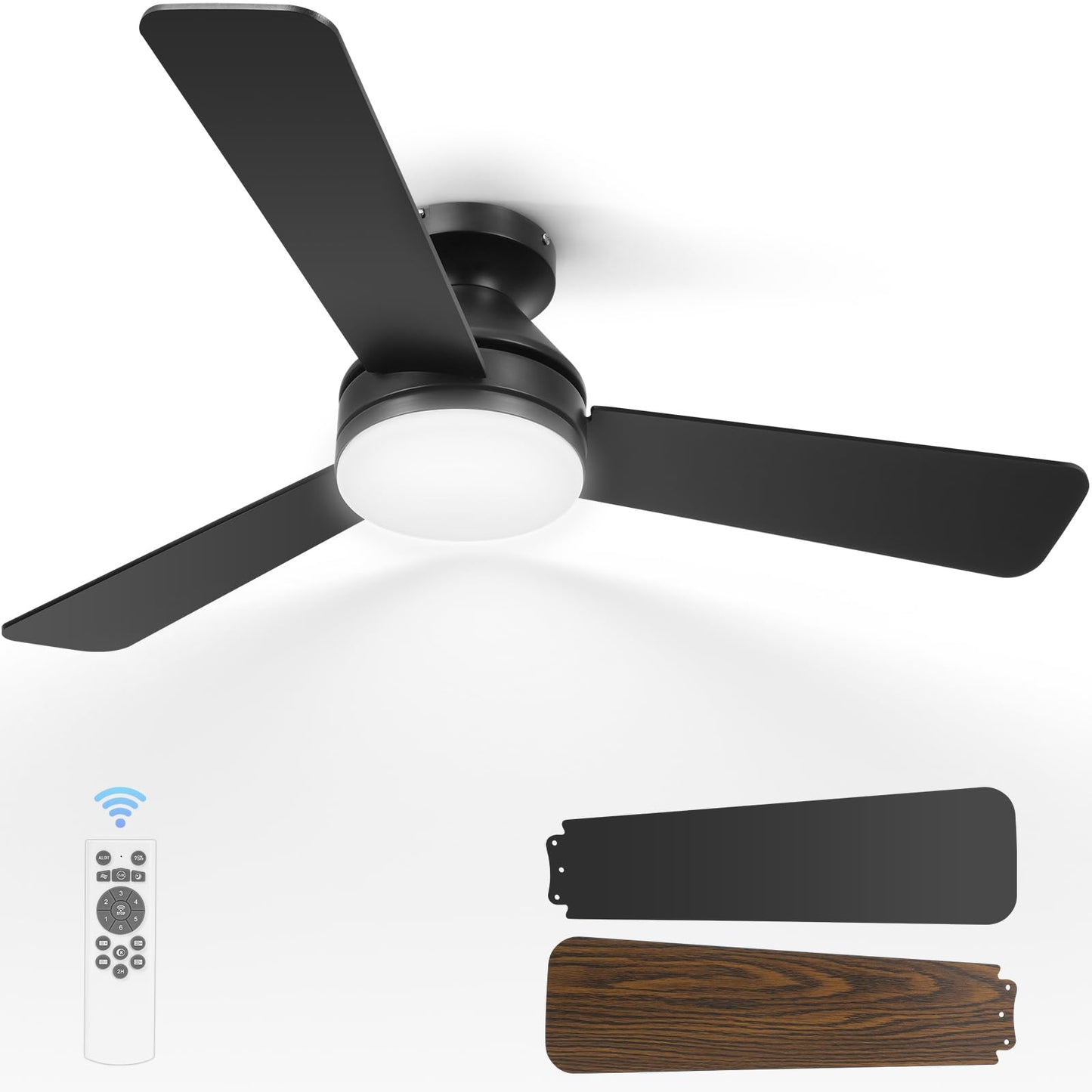 Dgguo Ceiling Fans with Lights, 42 Inch Low Profile Ceiling Fan with Light and Remote Control, Reversible, LED Dimmable for Bedroom Living Room Indoor/Outdoor Patio Use