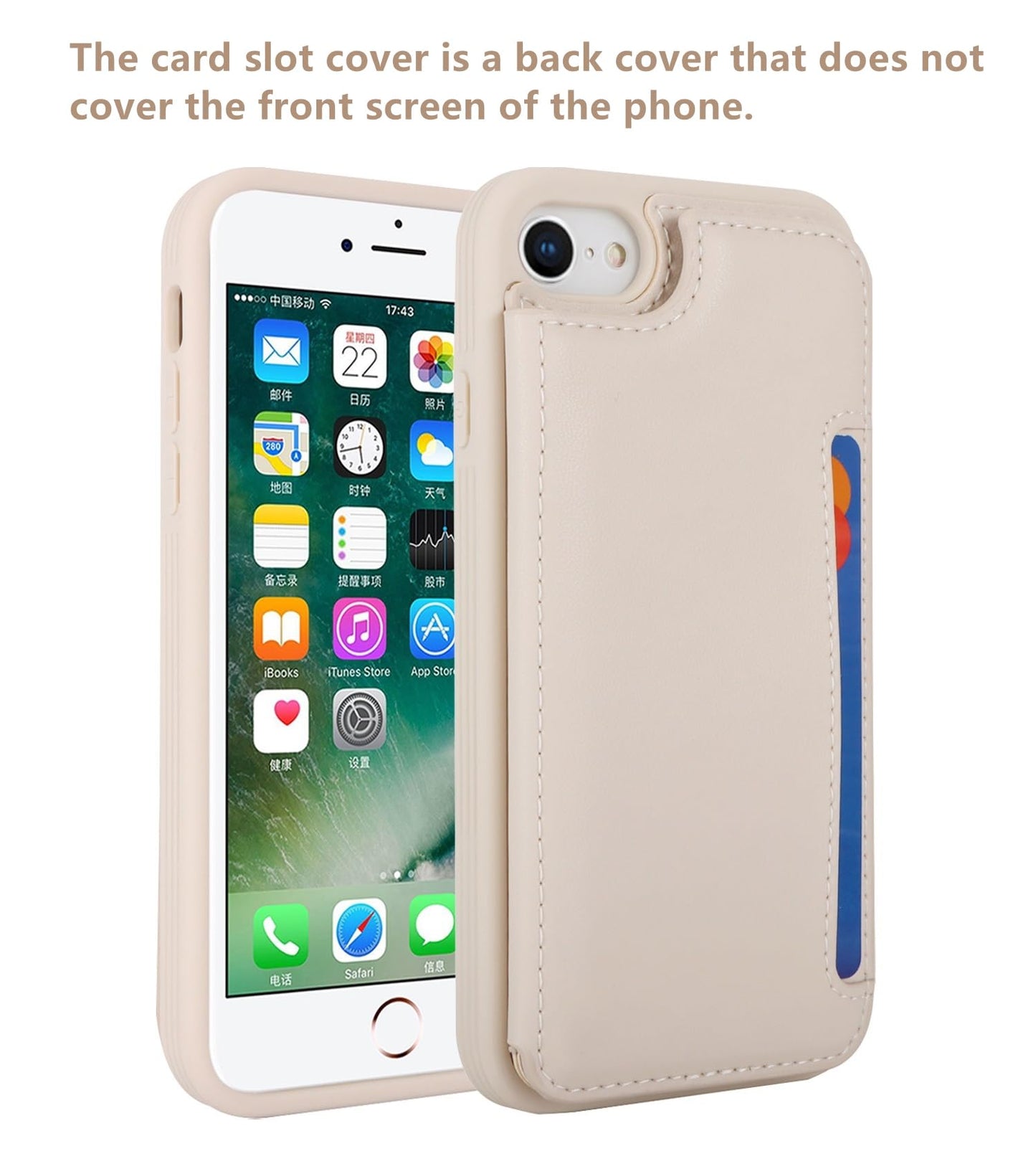 iCoverCase Compatible with iPhone SE(2022)/SE(2020)/7/8 Wallet Phone Case with Card Holder for Women Men, RFID Blocking Card Slots PU Leather Protective Case (Beige)