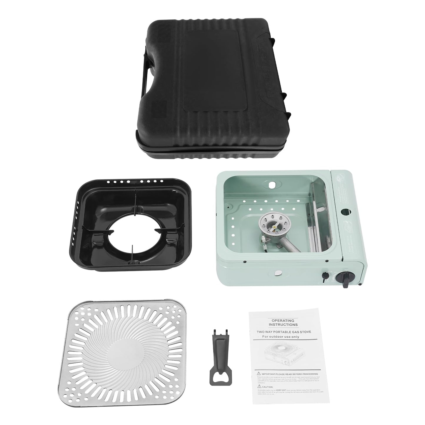 Mejuv Portable Camping Stove, Single Propane Burner with Large Grill Tray for Outdoor Camping, BBQ, Turkey Fry, Patio Patry (Green)