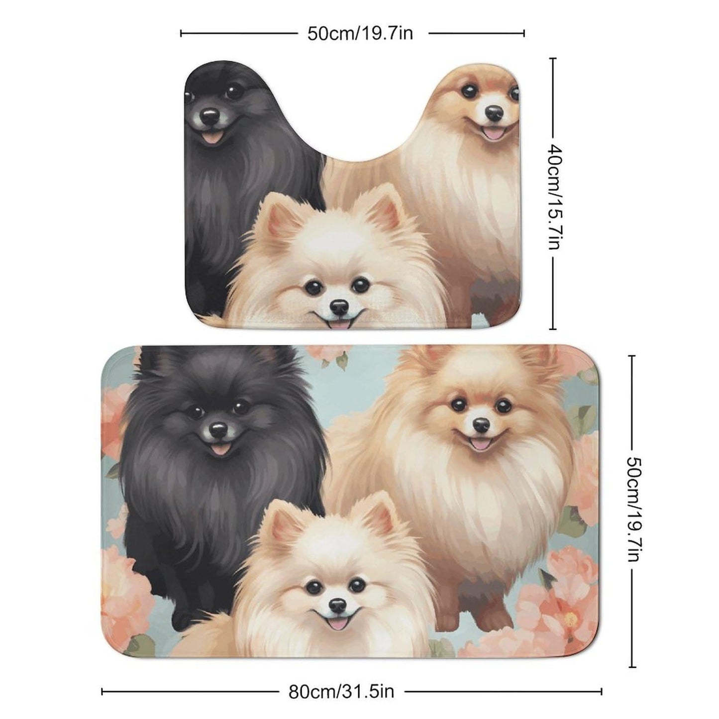 QMKVBSN 19.7"x31.5" Bathroom Rugs Sets 2 Piece Pomeranians Pattern Bath Mat for Bathroom Super Absorbent Shower Rug Non-Slip Floor Mat Quick Drying Bath Rug for Bedroom Kitchen Sink Bathtub Edge