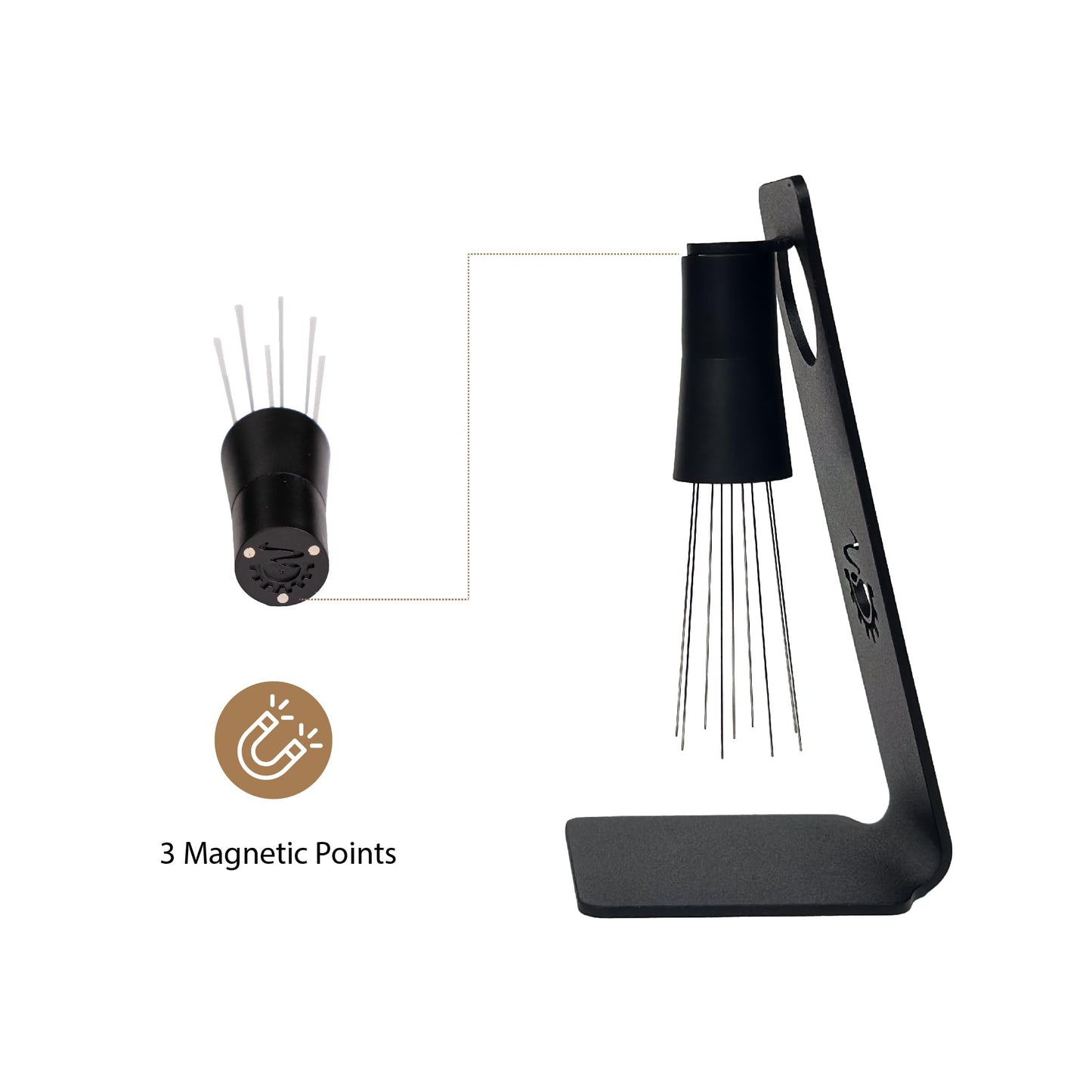 MiiCoffee WDT Tool, Magnetic Coffee Stirrer 0.4mm 9 Installed Pins + 0.25mm 9 Extra Needles for Espresso Distribution Tool with Metal Stand for Barista Espresso (Black)