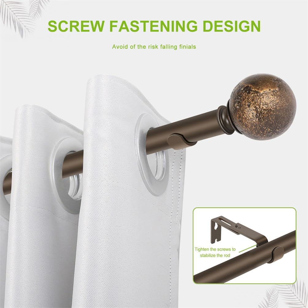 SCITOO 1 Inch Curtain Rod Telescoping Single Drapery Rod 36 to 72 Inches (3-6 Feet), Polished Bronze Curtain Rods for Windows 24 to 68 Inches, Antique Finial