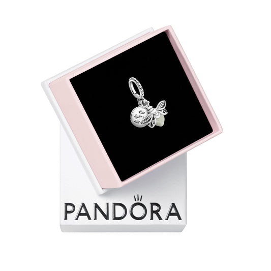 PANDORA Glow-in-the-Dark Firefly Dangle Charm - Compatible Moments Bracelets - Gift for Women - Sterling Silver with Glow-in-the-Dark Glass - with Gift Box
