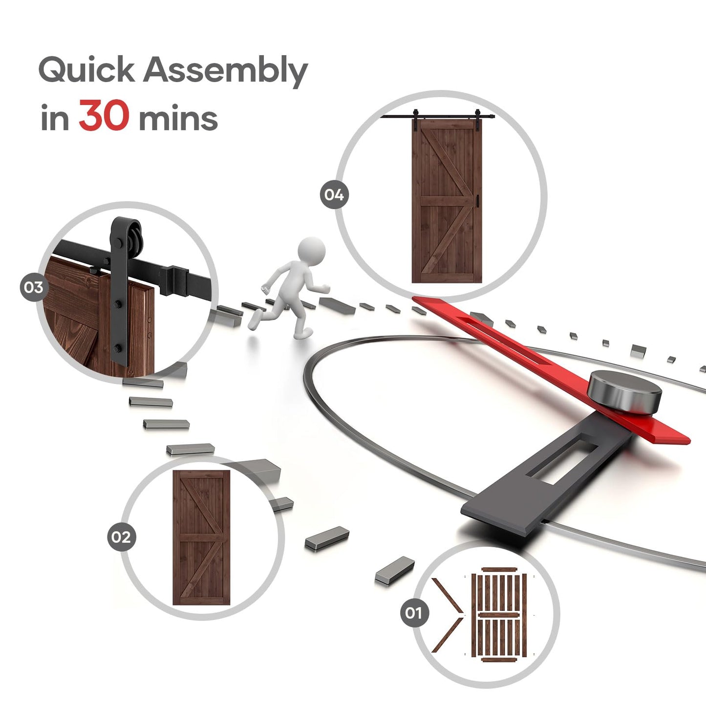 ROYMELO 36x84 inch Sliding Barn Wood Door Slab with 6.6ft Hardware Kit and Handle, Coffee, K Shape, Simple DIY Assembly