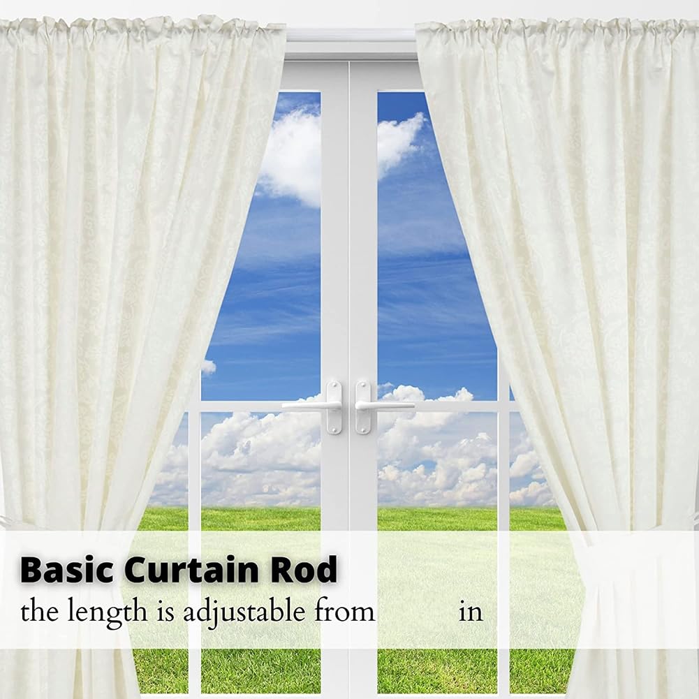 Blu-Pier Tech Heavy Duty Single Rod,Lock Seam Curtain Rod 28 to 48-Inch Adjustable Width, 2 1/2-Inch Projection，Hardware Included,White(Pack of 2)