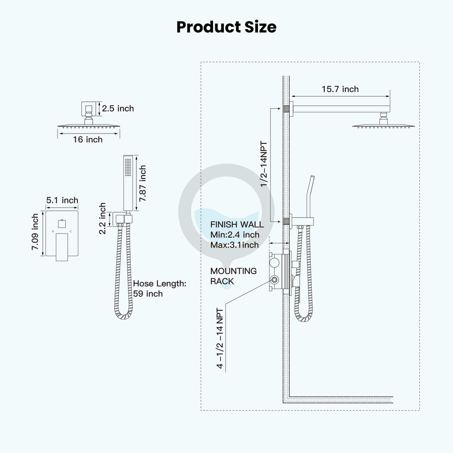 gotonovo Rainfall Bathroom Shower System Rain Shower Head and Handle Set Wall Mounted Shower Complete Combo Solid Brass Pressure Balancing Shower Mixer Valve 16 Inch Polished Chrome