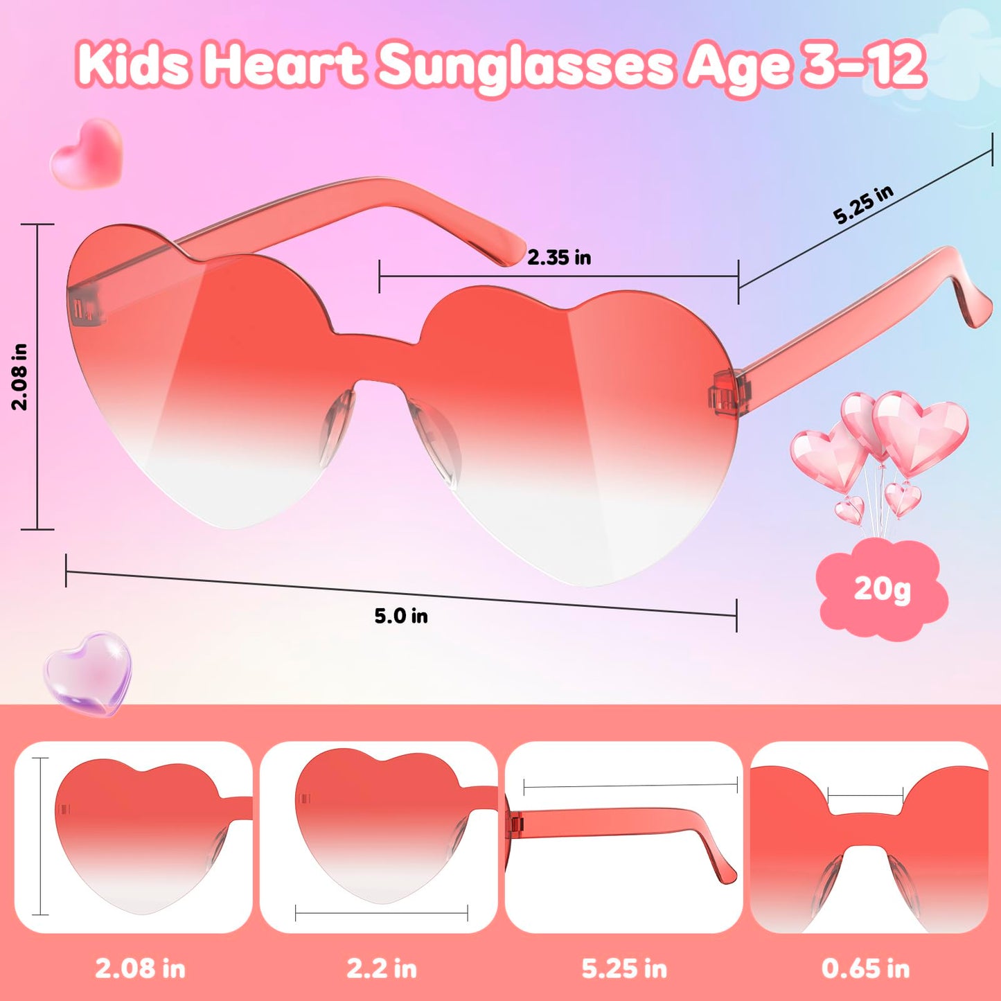 nylytek Heart Sunglasses Party Favors for Kids - Girls Boys Age 3-12 Valentines Birthday Goodie Bags Stuffers, 24 Pack Heart Glasses