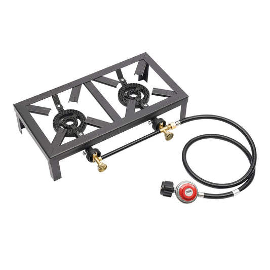 Camping Double Burner Stove, Adjustable 0-10Psi Cast Iron Camp Stove, Portable Outdoor Cooktop for Picnics & Camping & BBQ