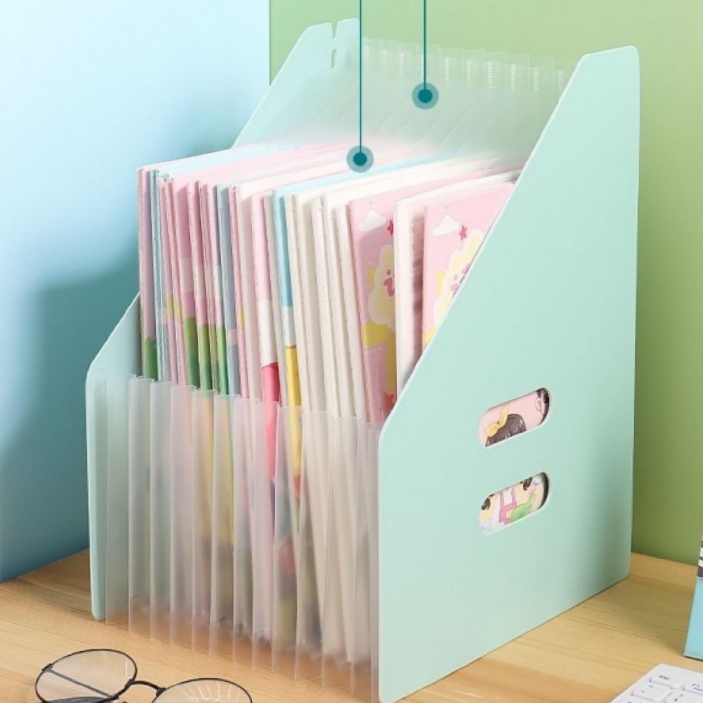 Accordion File Organizer 13 Pockets, Expanding File Folders, Letter Size, Monthly Bill Receipt Organizer, Upright (Green)