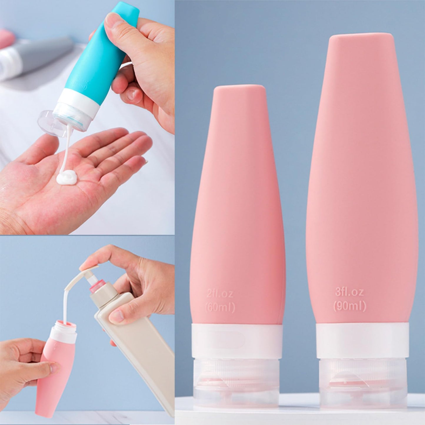 XINNIKESI Camping Gear, Portable Silicone Refillable Bottles Squeezable Travel Bottles Containers for Toiletries Shampoo Conditioner Lotion