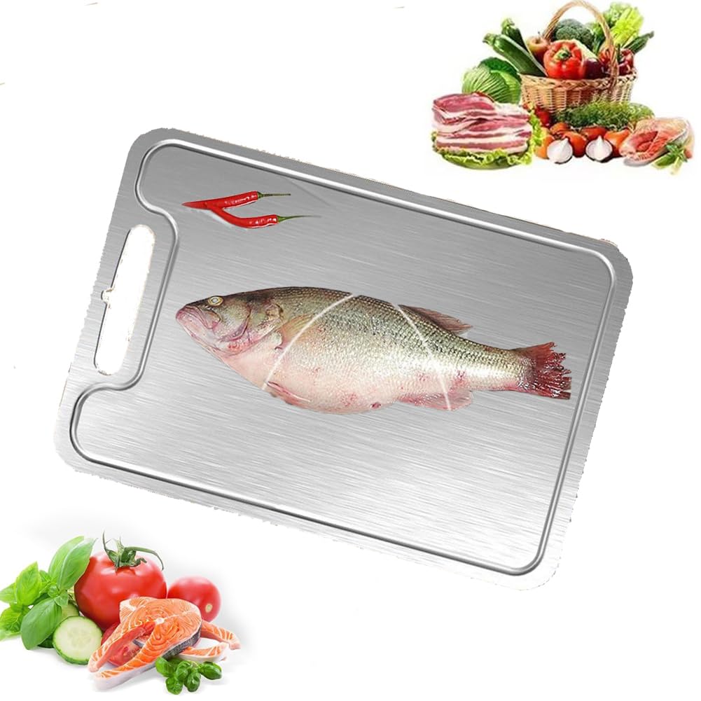 Stainless Steel Cutting Board, Cutting Boards for Kitchen, Double Sided Board Cutting Board, with Premium Metal, Foodgrade Stainless Steel Cutting Board, for Meat,Fruit, Vegetables (46 * 30CM)