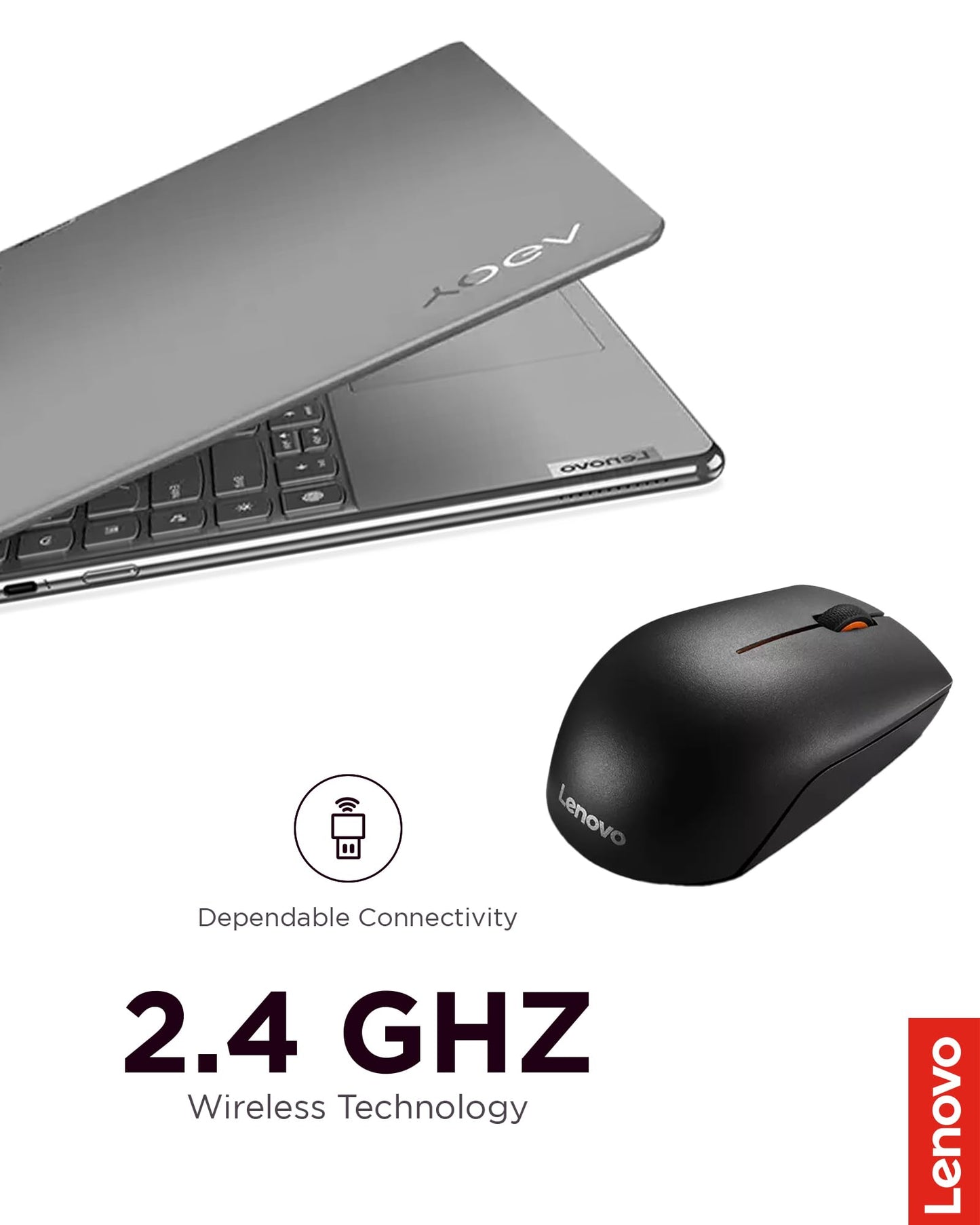Lenovo 300 Wireless Mouse – Computer Mouse for PC, Laptop with Windows – Ambidextrous Design – 2.4 GHz Nano USB Receiver – 12 Month Battery Life
